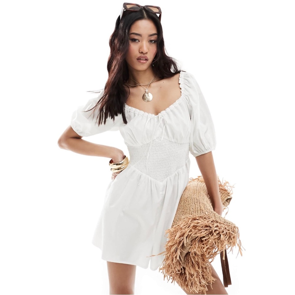 ASOS White Milkmaid Smocked Waist Romper